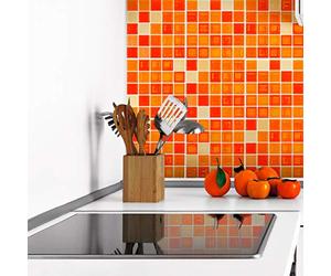 Ambiance Sticker Self-Adhesive Decorative Wall Decal Cement Tile for Bathroom and Kitchen Mosaïques Nuance Orange - Pack of 9 Stickers of 20 x 20 cm