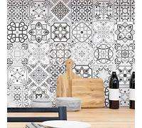 Ambiance Sticker Self-Adhesive Decorative Wall Decal Cement Tile for Bathroom and Kitchen Nuances de Gris Bari - Pack of 9 Stickers of 10 x 10 cm