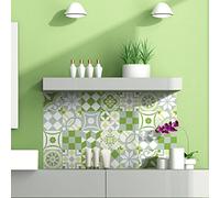 Ambiance Sticker Self-Adhesive Decorative Wall Decal Cement Tile for Bathroom and Kitchen Ornements Verdoyant - Pack of 24 Stickers of 10 x 10 cm
