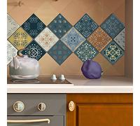 Ambiance Sticker Self-Adhesive Decorative Wall Decal Cement Tile for Bathroom and Kitchen Río Cuarto - Pack of 9 Stickers of 10 x 10 cm