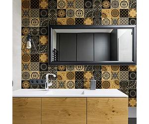 Ambiance Sticker Self-Adhesive Decorative Wall Decal Cement Tile for Bathroom and Kitchen San Juan - Pack of 9 Stickers of 20 x 20 cm