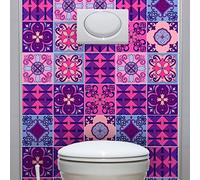 Ambiance Sticker Self-Adhesive Decorative Wall Decal Cement Tile for Bathroom and Kitchen Violet Byzantine - Pack of 9 Stickers of 20 x 20 cm