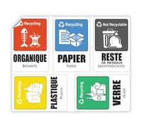 Ambiance Sticker Self-Adhesive PVC Labels - Flexible Recycling Bin Waterproof Washable for Selective Waste Management Adhesive - 5 Labels 4 x 6 cm