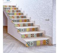 Ambiance Sticker Stair Tile Stickers, Vinyl, Multicolor Mosaic, 6 bandes de 15 x 105 cm