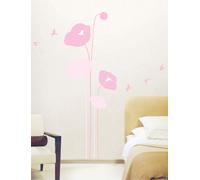 Ambiance Sticker Wall Sticker Pink Tulips, Flowers and BirdsSelf Adhesive Wall Sticker for Girls, Nursery and Living Room - H70 x L50 cm