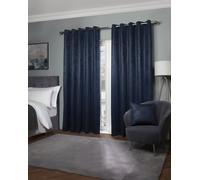 Ambiance Thermal Blackout Eyelet Curtains 3D Embossed Navy Curtains With Reflective Reverse Weave - Width 66" x Drop 54" (168 x 137cm) - Emma Barclay