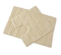 Ambience 2PC Bathroom Fully Washable Bath Mat And Pedestal Mat Set Biscuit Cream by BeNeLux