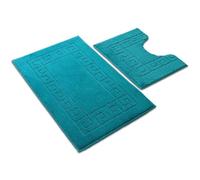 Ambience Products Greek Key Pattern Bath Mats 2 Piece Sets Non Slip Bathroom Mat, Soft Washable Rug Quick Dry Water Absorbent Bathroom Shower Mat & Pedestal Set (Teal)