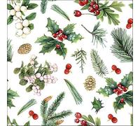 AMBIENTE 20 Napkins Christmas Branches, Cones and Berries in Winter as Table Decoration Paper Napkins with Motif Also for Decoupage and Decoupage 33 x 33 cm (33316495)