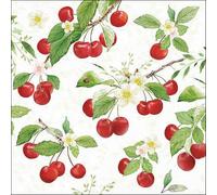AMBIENTE 20 Napkins Food Cherry on Flower Branches as Table Decoration Paper Napkins with Motif Also for Decoupage and Decoupage 33 x 33 cm