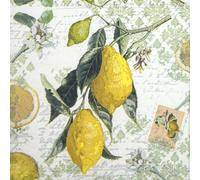Ambiente 3-Ply Cocktail Napkins, Vintage Lemon & Mediterranean Citrus Design, 20 Count, Decorative Beverage Napkins for Summer Parties, Brunch, and Kitchen Table Decor (25 x 25 cm)