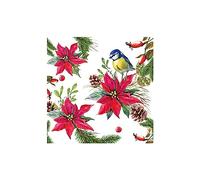Ambiente 3 Ply Paper Napkins Bird On Poinsettia White FSC