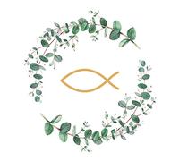Ambiente Napkin Lunch 33 x 33 cm Communion Branches White Eucalyptus Ring Fish Wreath 20 Pieces per Pack
