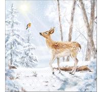 20 Napkins Winter Deer Meets Bird in Winter Forest as Table Decoration Paper Napkins with Motif Also for Decoupage and Decoupage 33 x 33 cm