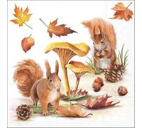 20 Napkins Autumn Squirrel on Cones and Mushrooms as Table Decoration Paper Napkins with Motif Also for Decoupage and Decoupage 33 x 33 cm