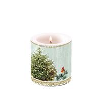 Ambiente Christmas Candle Little Robins & Christmas Tree 3" Pillar Candle 8cm Tall
