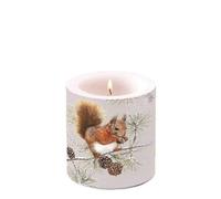 Ambiente Christmas Candle Squirrel in Winter 3" Pillar Candle 8 Centimeter Tall