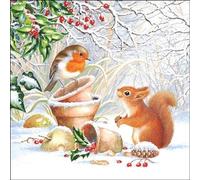 Ambiente Christmas Napkin 33cm Winter Picture Serviettes Squirell & Robin