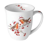 Ambiente Coffee Cup Tea Cup 0.4 L Fine Bone China Porcelain Series Christmas Robin Birds Branches Winter Christmas Advent