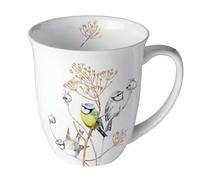 Ambiente Coffee Cup Tea Cup with Handle 0.4 L Birds Grasses in Subtle Colours Fine Bone China Porcelain Series Sweet Little Bird