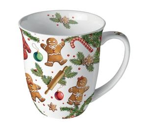 Ambiente Coffee Cup Tea Mug 0.4 L Fine Bone China Porcelain Series Gingerbread Cookies Gingerbread Branches Winter Christmas Advent Christmas Mug