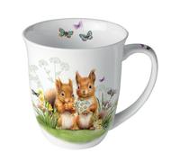 Ambiente Coffee Cup Tea Mug 0.4 L Squirrel Meadow Flowers Fine Bone China Porcelain Spring Summer Easter Series Little Squirrels