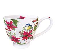 Ambiente Fine Bone China Christmas Mug 0.45 L Blue Tit On Poinsettia White
