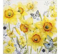 Ambiente Luxury 3-Ply Paper Cocktail Napkins - Classic Daffodils Design (25 x 25 cm, Pack of 20) - Elegant Spring Floral, Easter Table Decor & Decoupage Crafts
