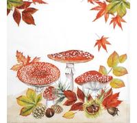 Ambiente Luxury 3-Ply Paper Cocktail Napkins - Fly Agaric Group Design (25 x 25 cm, Pack of 20) - Elegant Autumn Mushroom Table Decor, Forest Theme & Decoupage Crafts