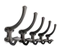 Ambipolar 5-Pack Cast Iron Heavy Duty Double Wall Hooks, Vintage Black Coat Hooks Wall Mounted for Mudroom, Hat Rack, Purse Hooks