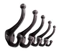 Ambipolar 5-Pack Rustic Wall Hooks Heavy Duty. Cast Iron Vintage Inspired Antique Black Hooks for Mudroom, Coat Hook, Purse Rack, Hat Hooks. Decorative Hooks for Hanging