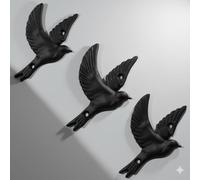 Ambipolar Flying Bird Iron Cast Decorative Bird Wall Mounted Coat Hooks (Magic Black)