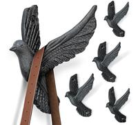 Ambipolar Iron Cast Decorative Pigeon Bird Wall Mounted Coat Hooks, 5 Pieces, Black