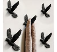 Ambipolar Iron Cast Decorative Pigeon Bird Wall Mounted Coat Hooks, 5 Pieces, Black