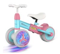 Ambitelligence Colorful Lighting Baby Balance Bike for 1 Year Old Girl Boy Gifts 12-36 Months Toddler Balance Bike with Adjustable Soft Seat and 4 wheels First Birthday Gifts Baby Scooter (Blue Pink)