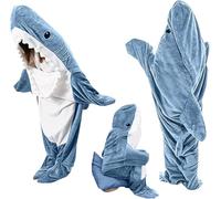 Ambitelligence Shark Blanket Hoodie Onesie for Adults and Kids, Cozy Flannel Wearable Shark Blanket Costume Sleeping Bag Grey