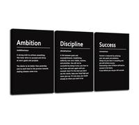Ambition Discipline Success 3 Panels Motivational Canvas Wall Art Inspirational Entrepreneur Quotes Poster Painting Modern Inspiring Artwork for Home Living Room Office Gym Decor(16"x24"x3pcs)