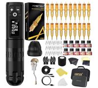Ambition Soldier Tattoo Kit, Cordless Complete Tattoo Gun Kit Pen Machine with 2400 mAh Battery 20pcs Cartridge Needles Set for Artists