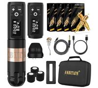 Ambition Soldier Wireless Tattoo Machine Kit Complete Rotary Coreless Motor Tattoo Pen Kit with Extra 2400mAh Battery 80pcs Glory Mixed Size Cartridge Needles Supply for Professional Tattoo Artist