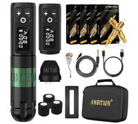 Ambition Soldier Wireless Tattoo Machine Kit Complete Rotary Coreless Motor Tattoo Pen Kit with Extra 2400mAh Battery 80pcs Glory Mixed Size Cartridge Needles Supply for Professional Tattoo Artist