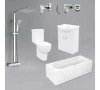 Ambon 1700mm Bath, 550mm Basin Vanity Unit, Close Coupled Toilet, Shower Slider Rail Kit, Bath and Mono Mixer & Wastes White