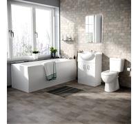 Ambon 1700mm Bath + Panels, Close Coupled Ceramic Toilet & Vanity Basin Cabinet