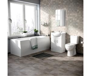 Ambon Bath Suite 1700mm Bathtub, 550mm White Basin Vanity & Close Coupled Toilet