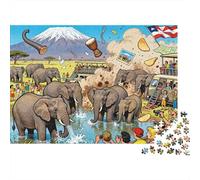 Amboseli Elephants Kilimanjaro Chaos Wooden Jigsaw Puzzle Waterproof 1000 Piece Puzzles for Adults Challenging And Brainteasing Home Decoration