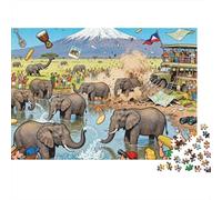 Amboseli Elephants Kilimanjaro Chaos Wooden Jigsaw Puzzle Waterproof 1000 Piece Puzzles for Adults Fun Home Decoration