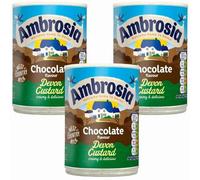Ambrosia Chocolate Flavour Devon Custard 400g can x 3, Instant Ready to Eat Hot or Cold Dairy Dessert with Welari Thank You Card | (3pack)