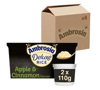 Ambrosia Deluxe Rice Pudding Pots, Apple & Cinnamon Flavour, Creamy & Ready to Eat Dessert, 2 x 110 g (Pack of 8)