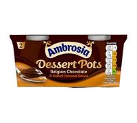 Ambrosia Dessert Pots, Belgian Chocolate With Salted Caramel Sauce, Rich & Creamy Ready-to-Eat Dessert, 2 x 110 g Twin Pack (Pack of 8)