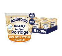 Ambrosia Ready-to-Eat Low Fat Golden Syrup Flavour Porridge Pot With British Wholegrain Oats, 210 g (Pack of 6)