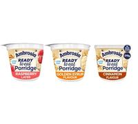 Ambrosia Ready to Eat Porridge, Low Fat, Assorted Flavours (Raspberry Layer, Golden Syrup, Cinnamon), 210g